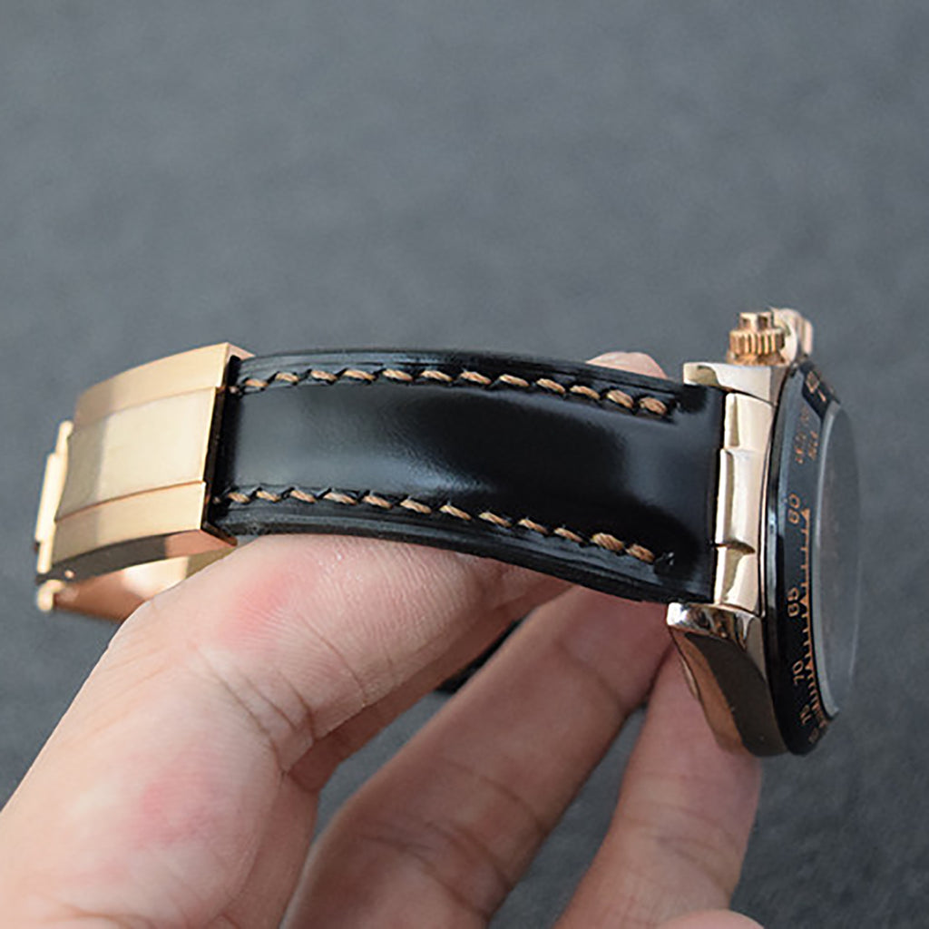 Handmade Cowhide Watch Strap for Rolex Oyster Perpetual Submariner (Black/Green), Yacht-Master, and Daytona (Rainbow)