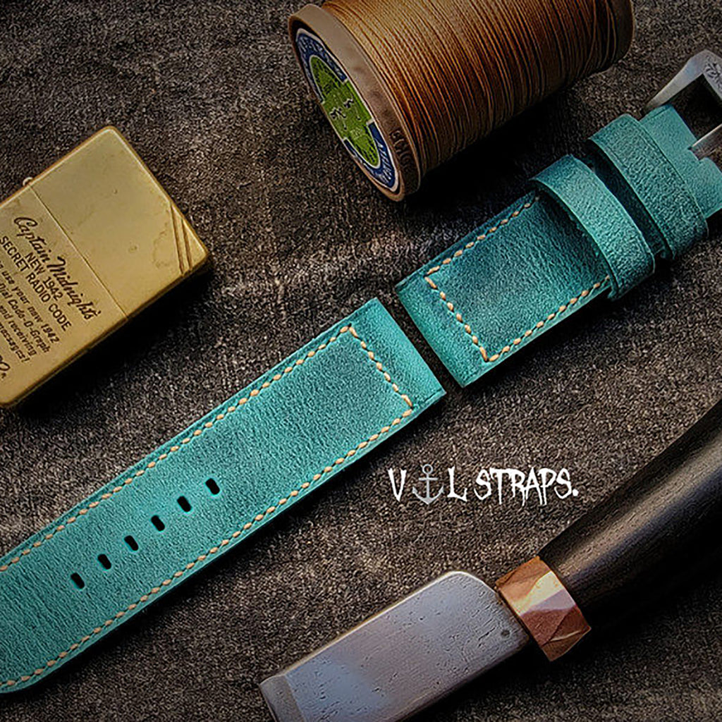 Handmade Watch Strap Customization - British Oil-Waxed Full-Grain Leather, Desert Tan-Green Vintage Pilot Pin-Buckle Strap