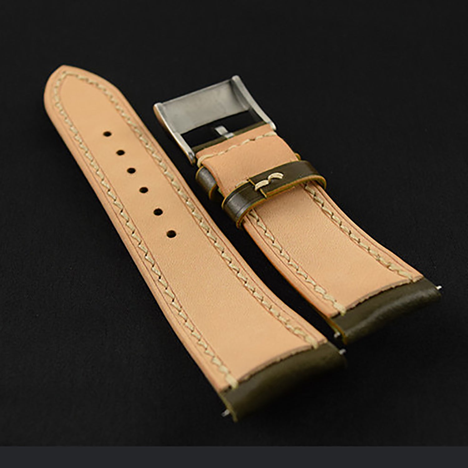 Two-sided genuine leather watch strap - horsehide front, top-grain leather back - handmade, universal fit for Apple, Huawei, Tissot