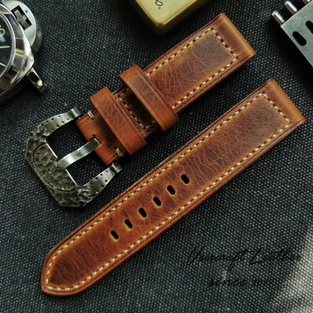 Handcrafted Italian Cracked Leather Watch Strap - Thickened Blue Version, Original Factory-Fitted