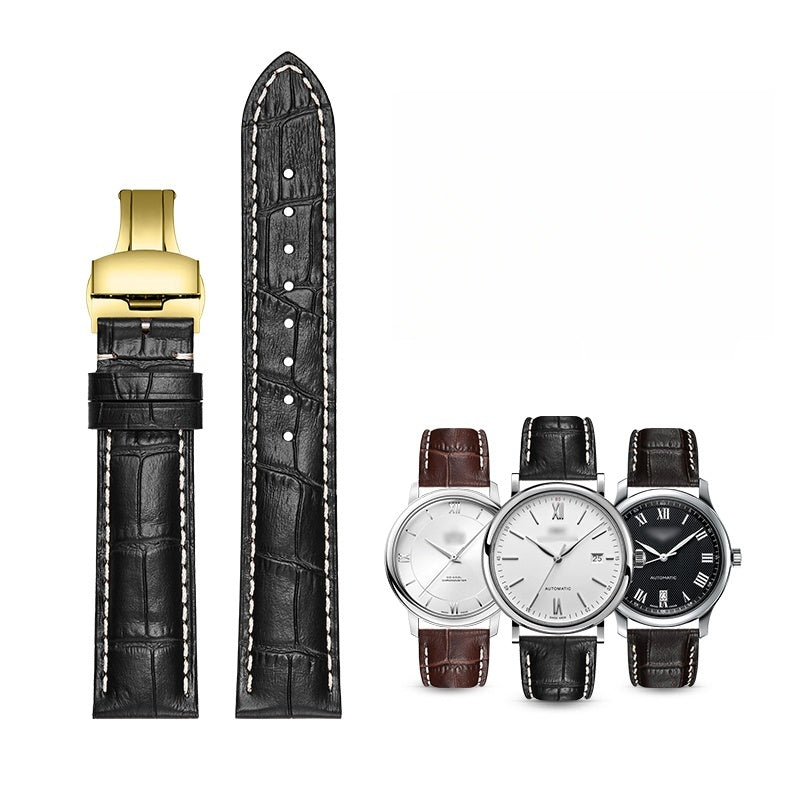 Genuine leather watch strap for men, first-layer cowhide, butterfly buckle, fits Tissot, Seiko, FIYTA, Longines