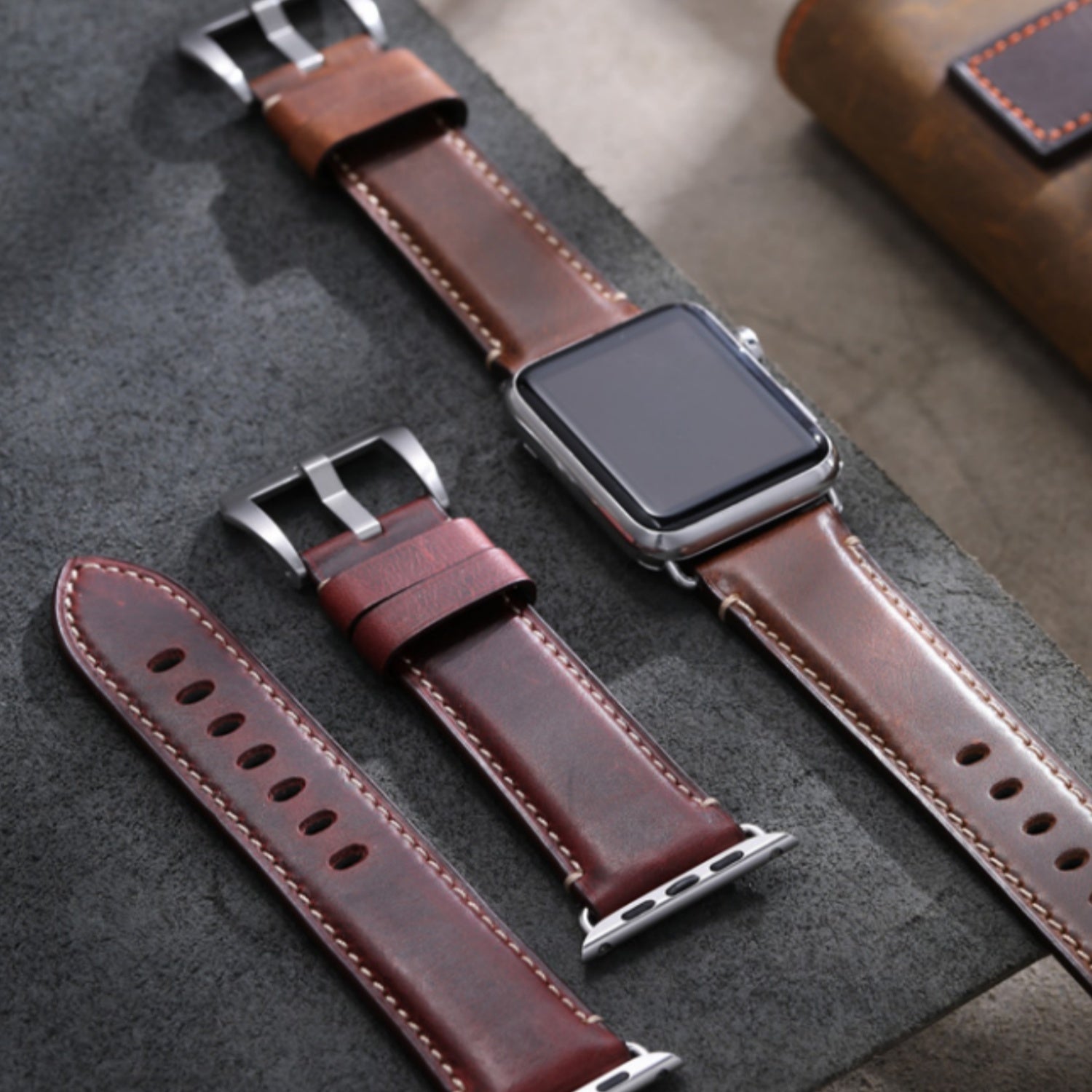Genuine Leather Watch Strap for Apple Watch, Compatible with Apple Watch S11/10/9/8/7/6/5/4/SE, Personalized Crazy Horse Leather, 49mm, New iWatch Ultra 3/2 Wristband, For Men