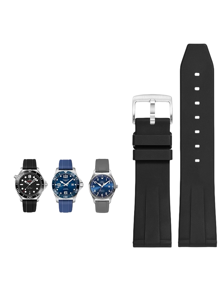 Fluorine Rubber Watch Strap for Men, Fits Mido, Longines, Breitling, IWC, Omega, Citizen, Rolex.