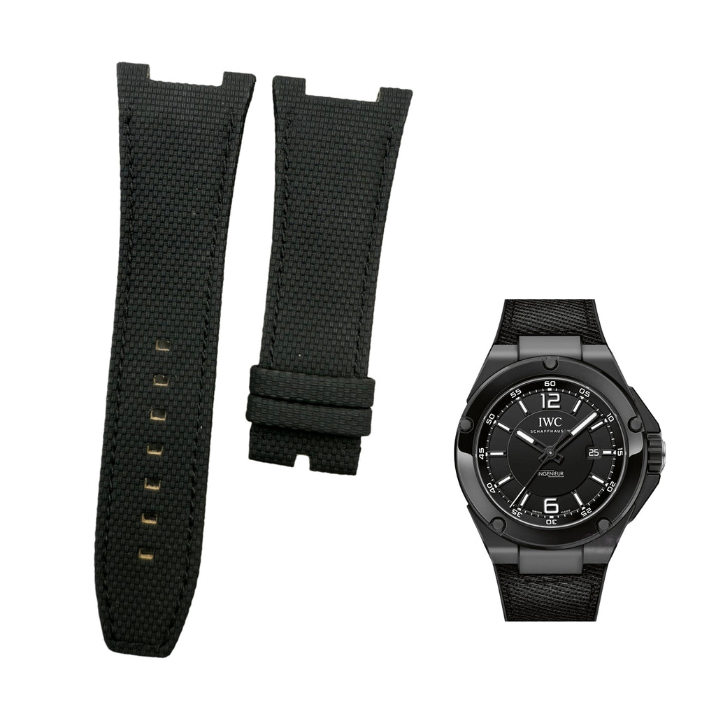 Handcrafted Custom Strap for IWC Ingenieur 28mm IW322503 - Black Fluororubber with Nylon Texture