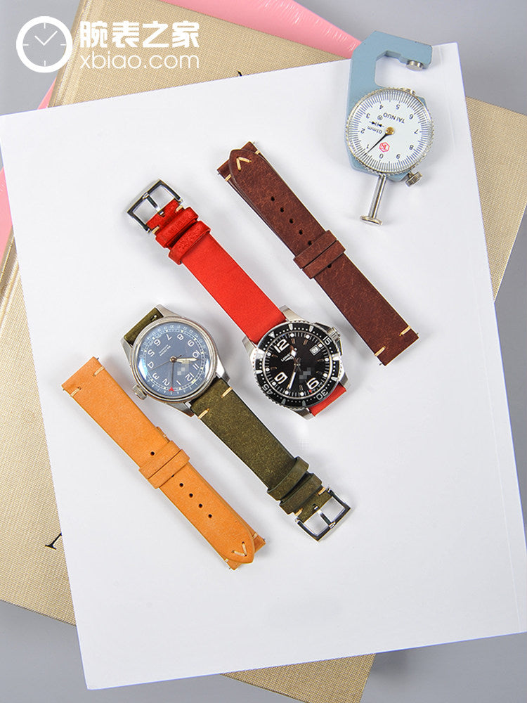 Retro Frosted Reverse Suede Leather Watch Strap for Omega, Jaeger-LeCoultre and Mido Watches