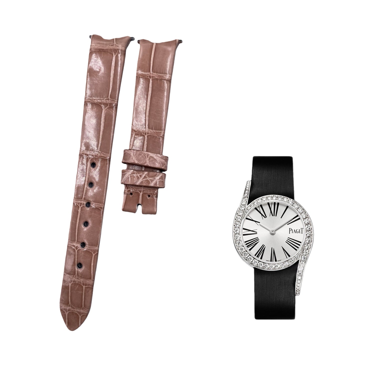 Fits Piaget 69 Limelight Gala Glossy Milk Tea Color ALLIGATOR Genuine Leather Handmade Watch Strap Customized
