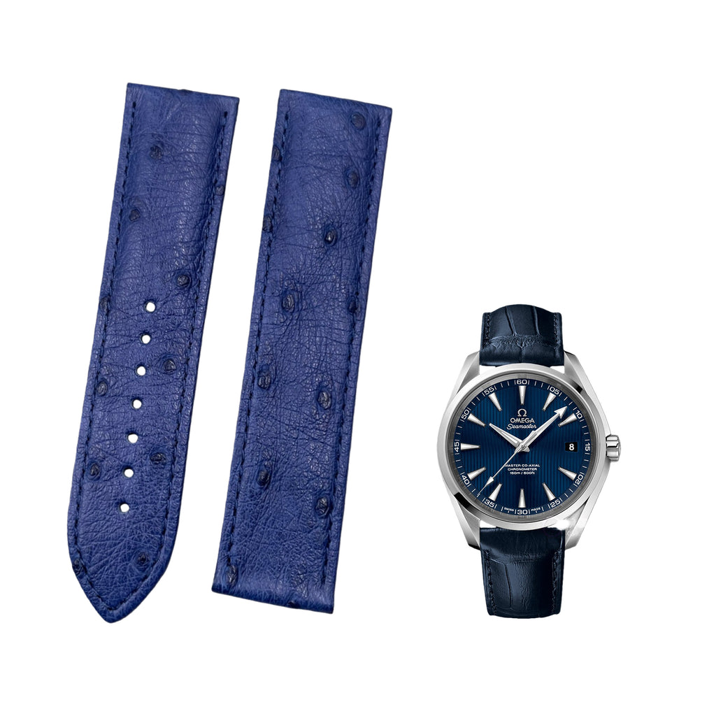Custom Handmade Dark Blue Ostrich Leather Watch Strap for Watch Bands Seamaster Speedmaster (Model: 231.13.42.21.03.001)