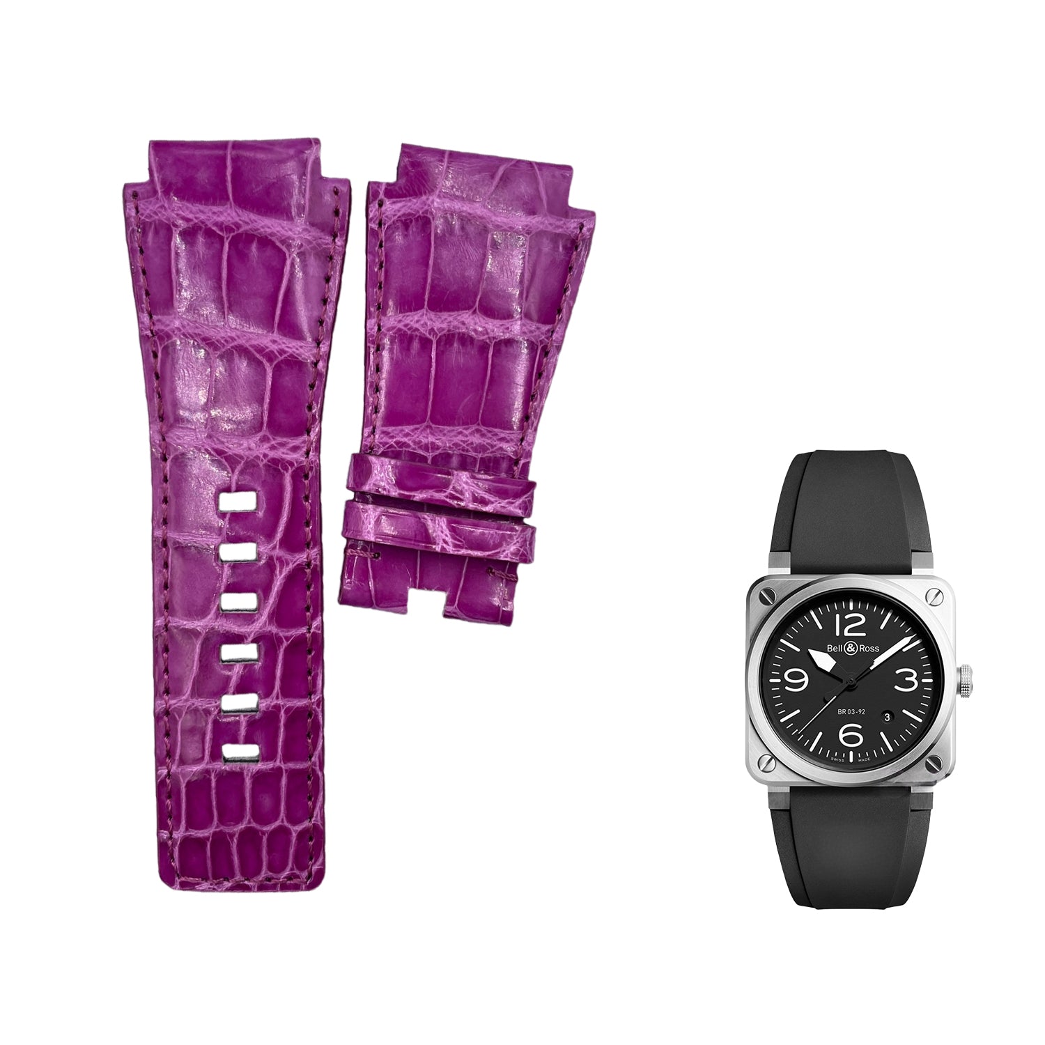 Custom Handcrafted PURPLE ALLIGATOR Strap with Domed Tip for Bell &amp; Ross