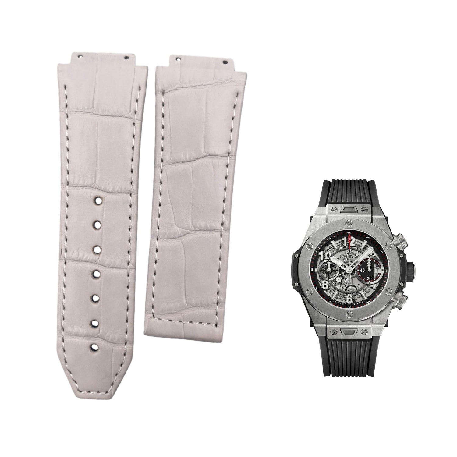Compatible with Hublot Big Bang 441 Double-sided ALLIGATOR Strap Handmade Custom Genuine Leather Folding Strap