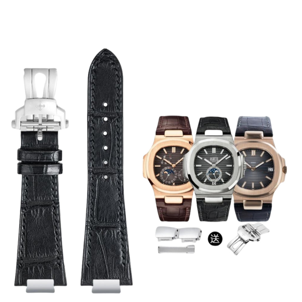 Fits Patek Philippe Nautilus ALLIGATOR leather watch strap + buckle