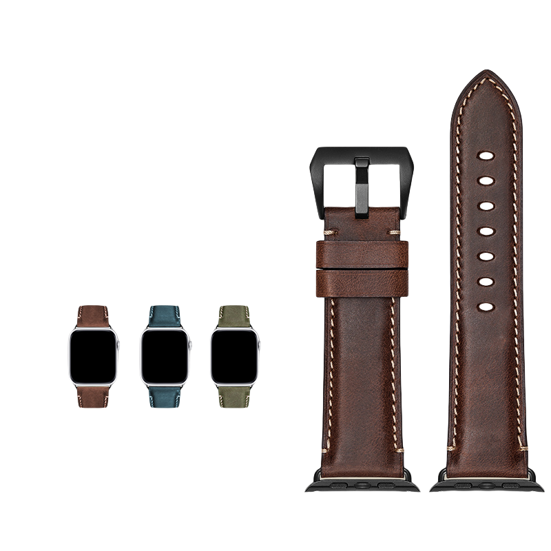 Genuine Leather Watch Band for Apple Watch Series 11/10/9/8/7/6/5/4/SE, Personality Crazy Horse Cowhide