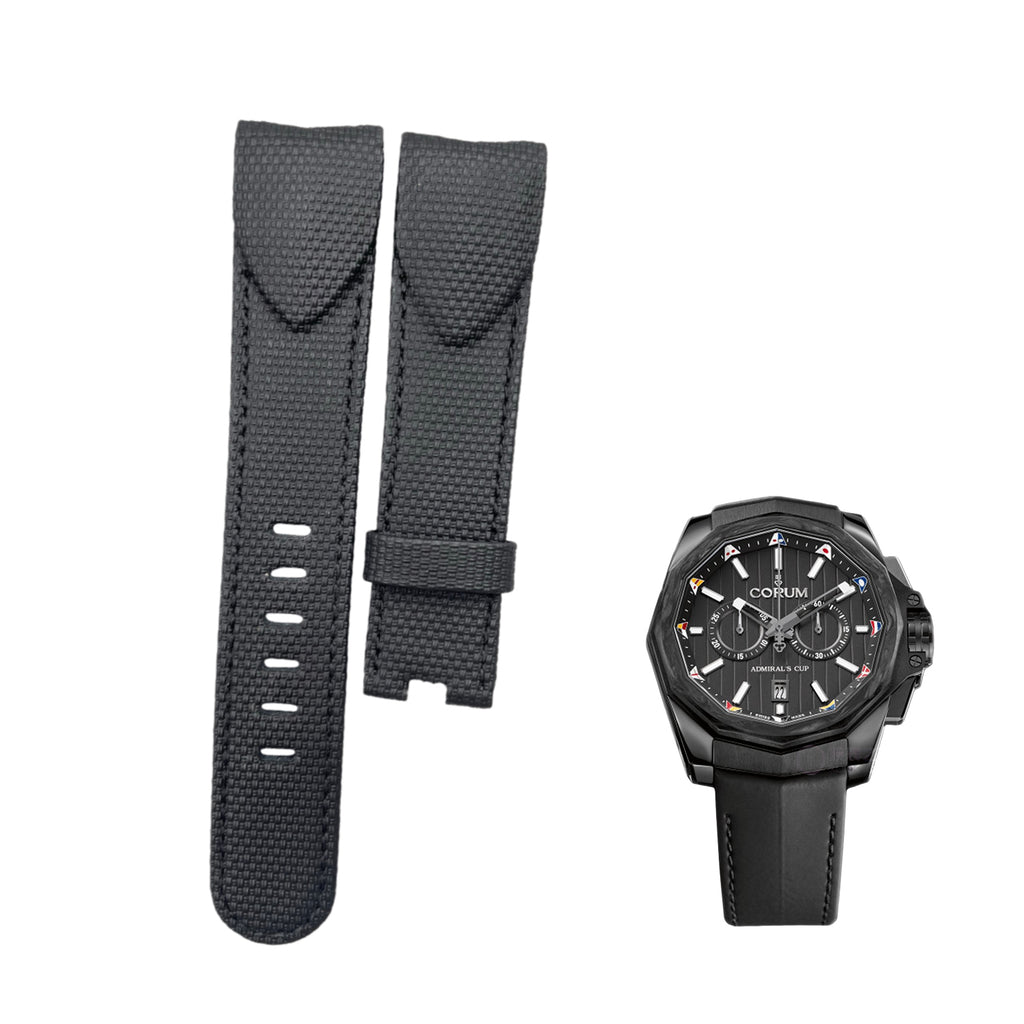 Fits Corum Admiral's Cup Legend 42 Chrono 116.101.36/0F61AN20 black Nylon Fluororubber Handmade Custom Rubber Watch Strap with End Grain