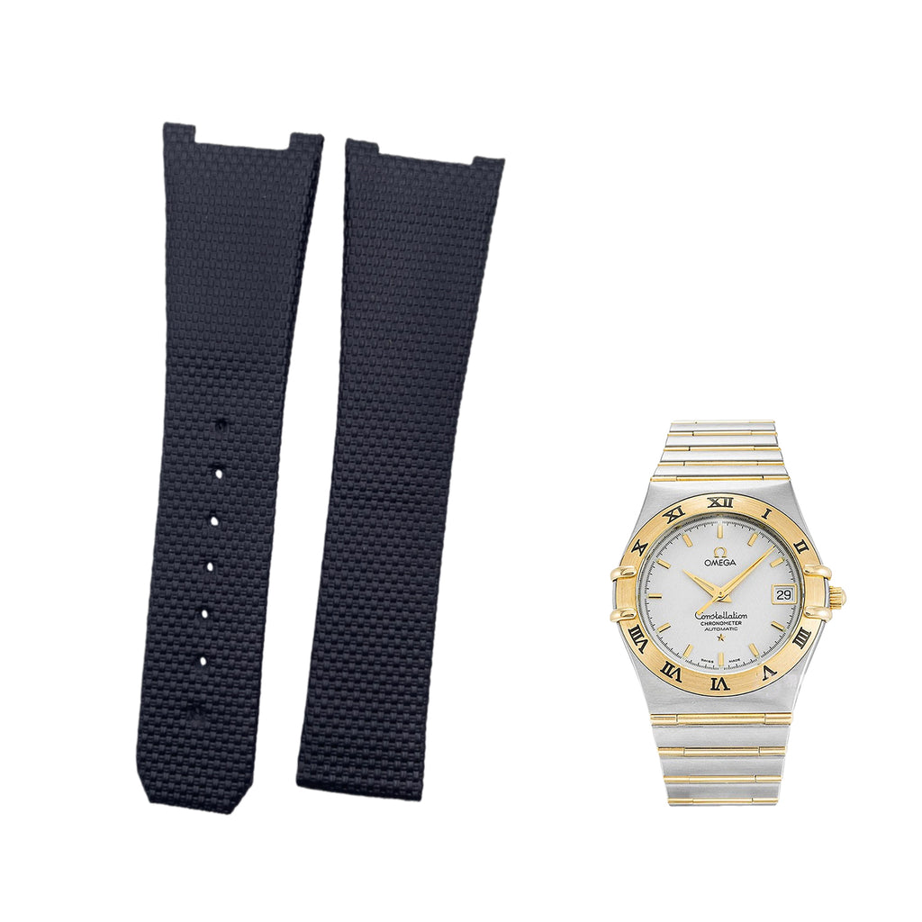 Compatible with Omega Constellation Double Eagle Manhattan Black Nylon Pattern Fluororubber Folding Strap