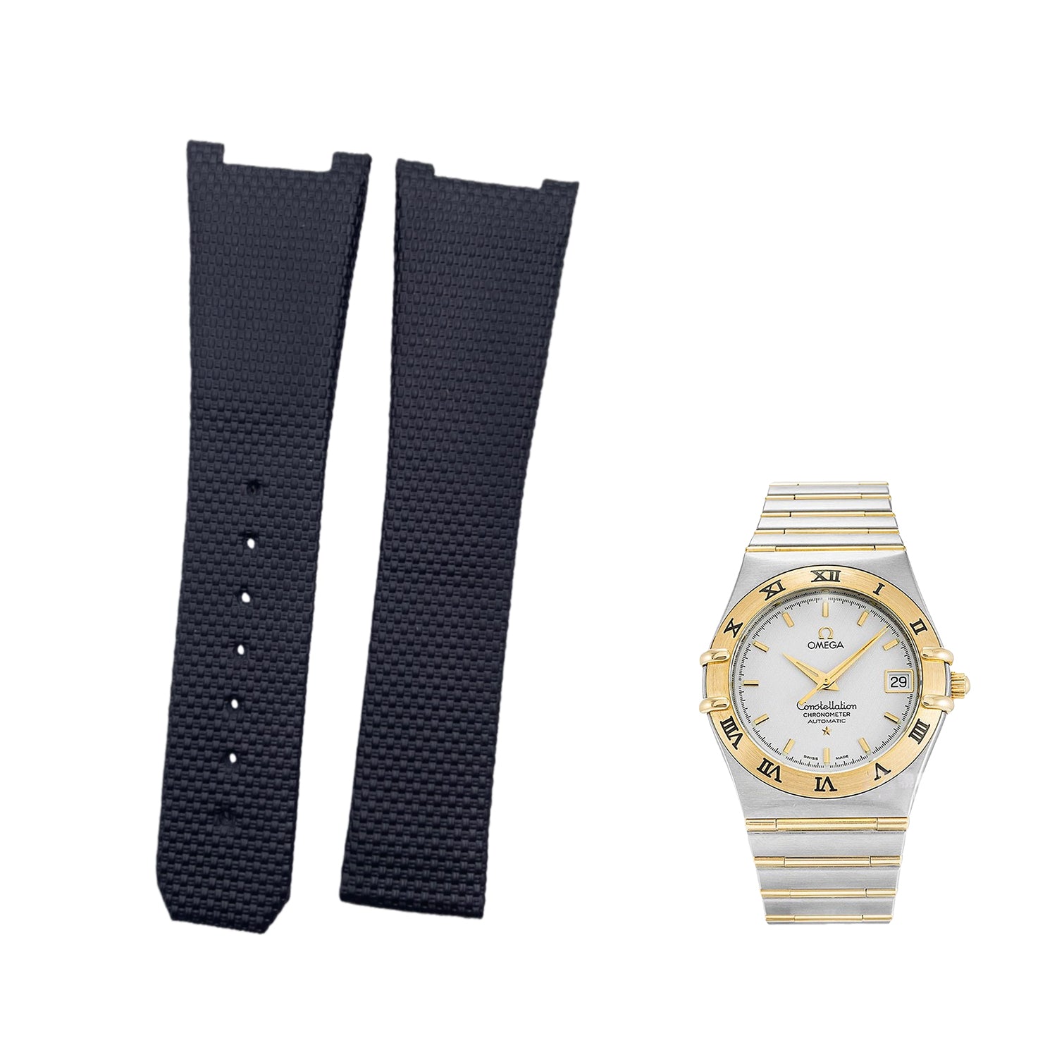 Compatible with Omega Constellation Double Eagle Manhattan Black Nylon Pattern Fluororubber Folding Strap