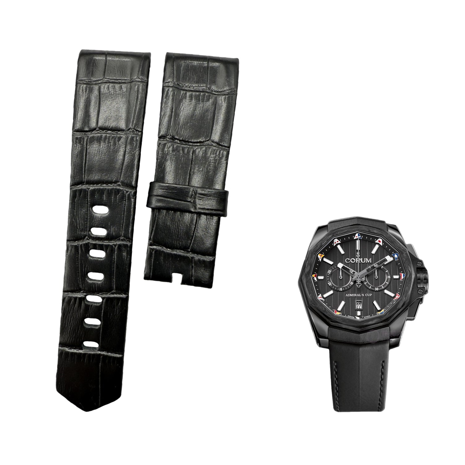 Custom Handmade Black & Deep Green Alligator Leather Watch Strap for Ulysse Nardin Golden Bridge (Men's)