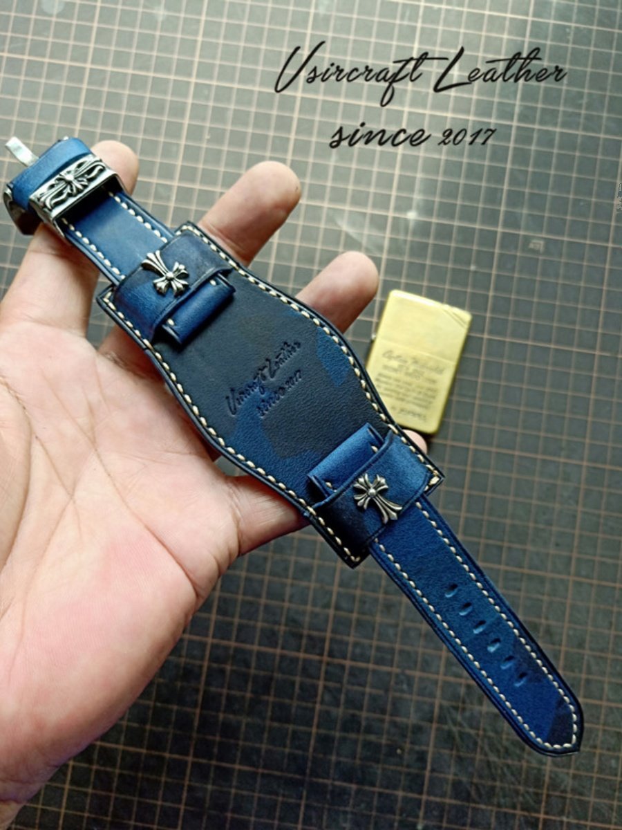 Italian Camouflage Vegetable-Tanned Leather Watch Strap - Hypoallergenic Lining, Soft & Wear-Resistant, Pin Buckle, Customizable