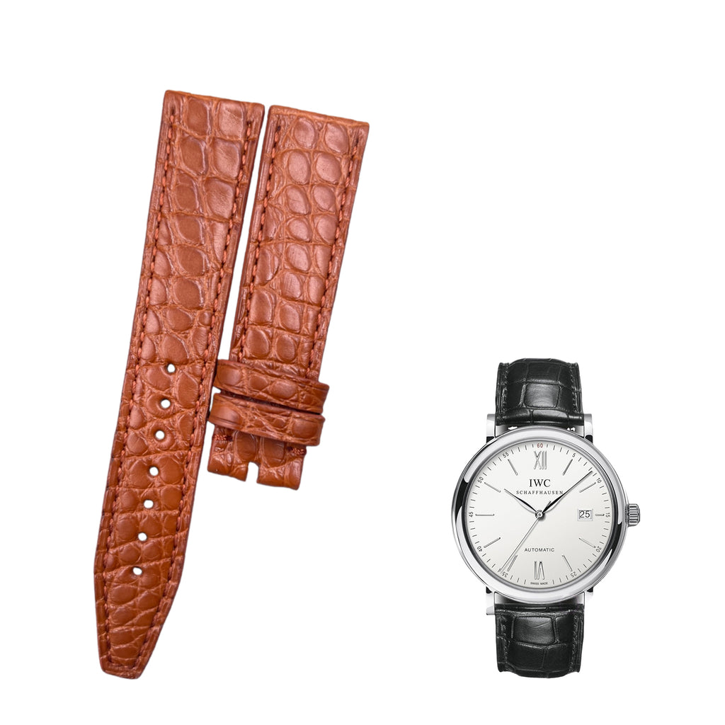 Compatible with IWC Engineer Brown Round Pattern ALLIGATOR Strap
