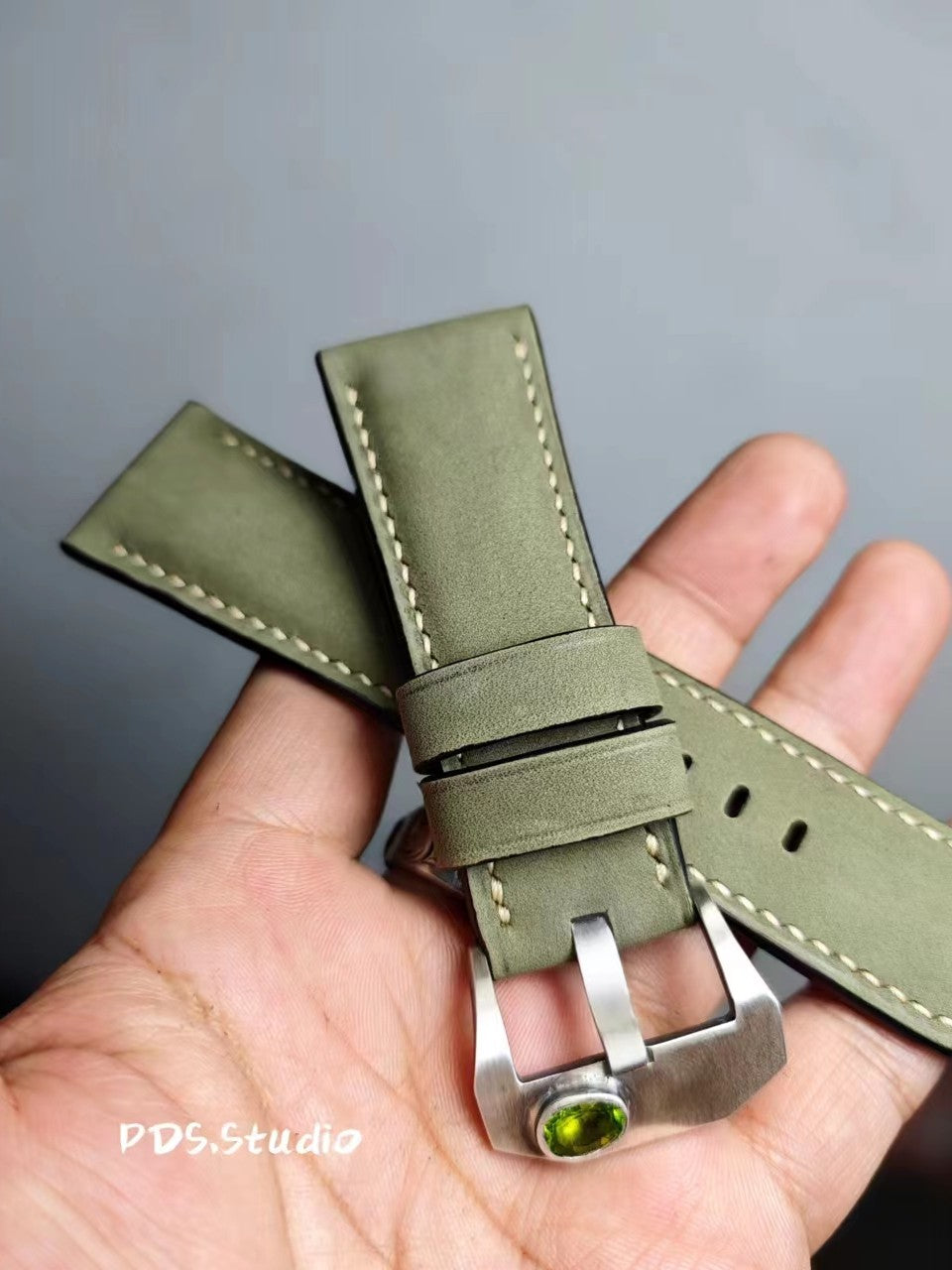 Handcrafted Custom Watch Strap | Reverse Suede, Elk Leather, Frosted Texture | Soft, Pin Buckle, Green & Brown, Original Factory Quality