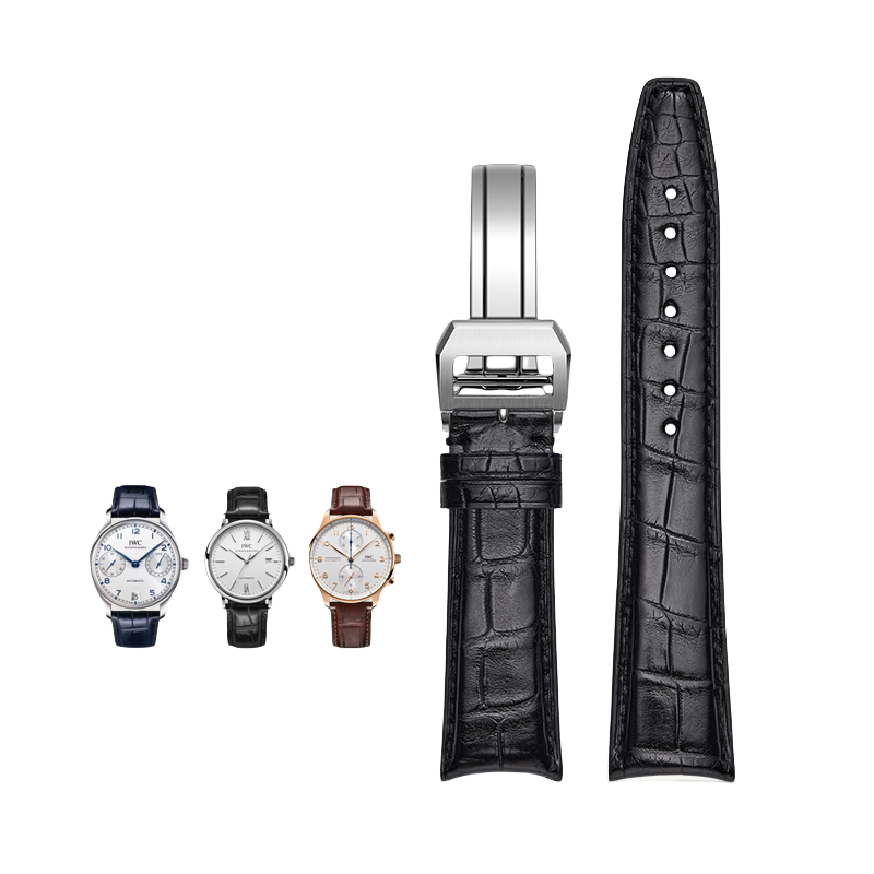 Alligator Leather Watch Strap for IWC, fits Portofino, Pilot, Portuguese 7, Portuguese Chronograph, Genuine Leather for Men