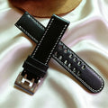 Handmade Custom Italian Black Cowhide Watch Strap, Double Needle & Double Hole Design, Soft and Durable, with Pin Buckle