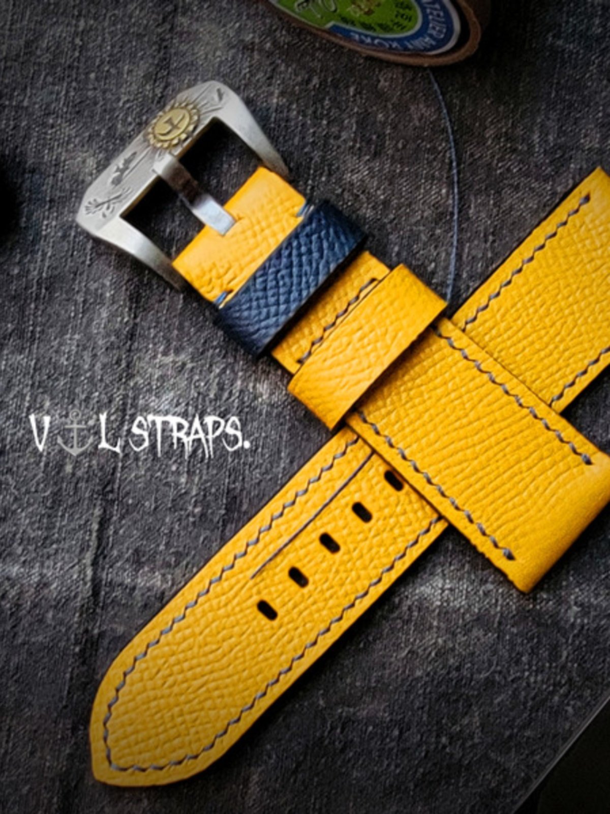 Handcrafted Custom French Calfskin Watch Strap, Color-Blocked & Contrast Design, Sweat-Resistant, Waterproof, Soft Texture with Pin Buckle