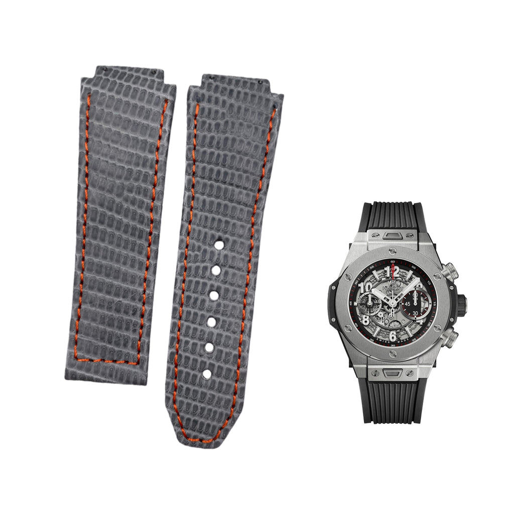 Compatible with Hublot Big Bang Classic Fusion Grey Lizard Leather Folding Genuine Leather Strap