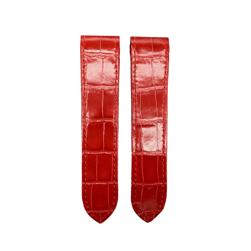 Compatible with Cartier Santos 100 W20126X8 Red ALLIGATOR Folding Strap