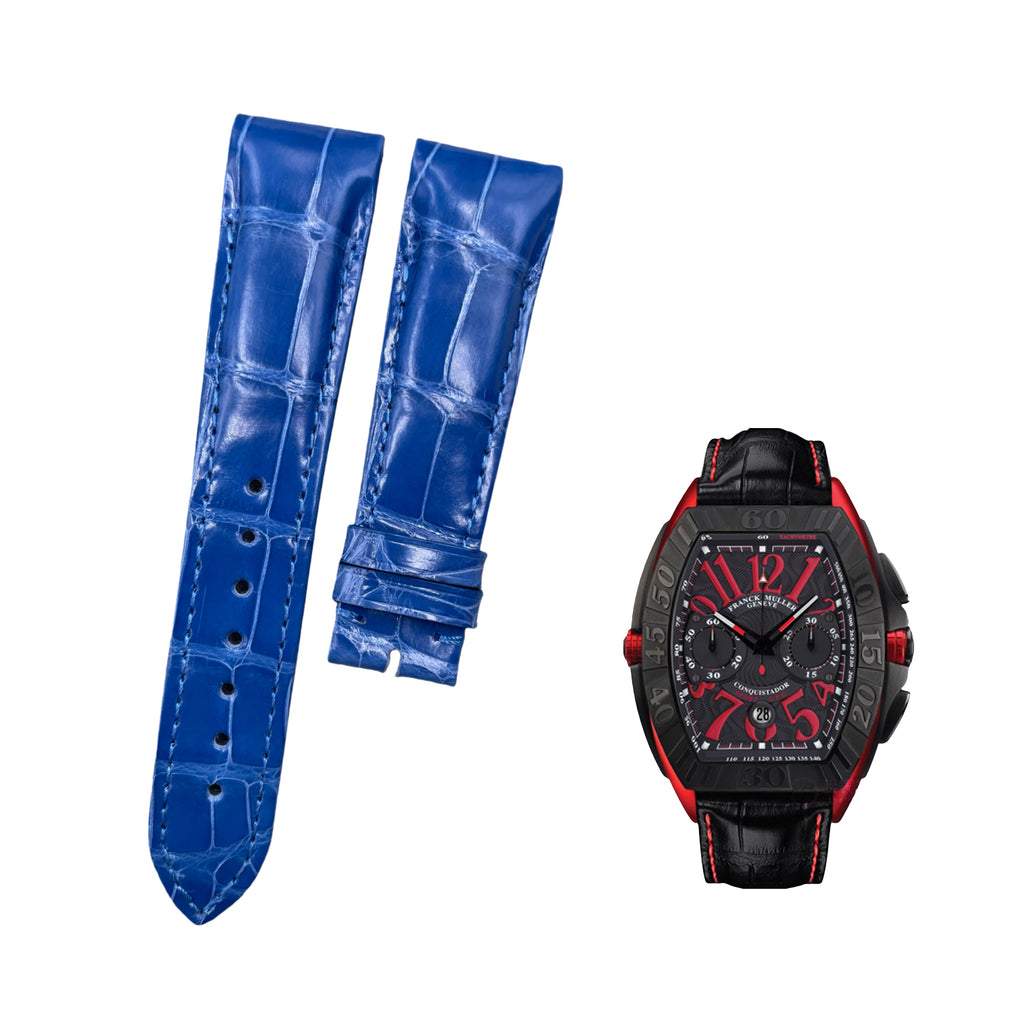 Custom Handmade Genuine Alligator Leather Watch Strap with Blue Gator Grain for Franck Muller 9990/8880 Series