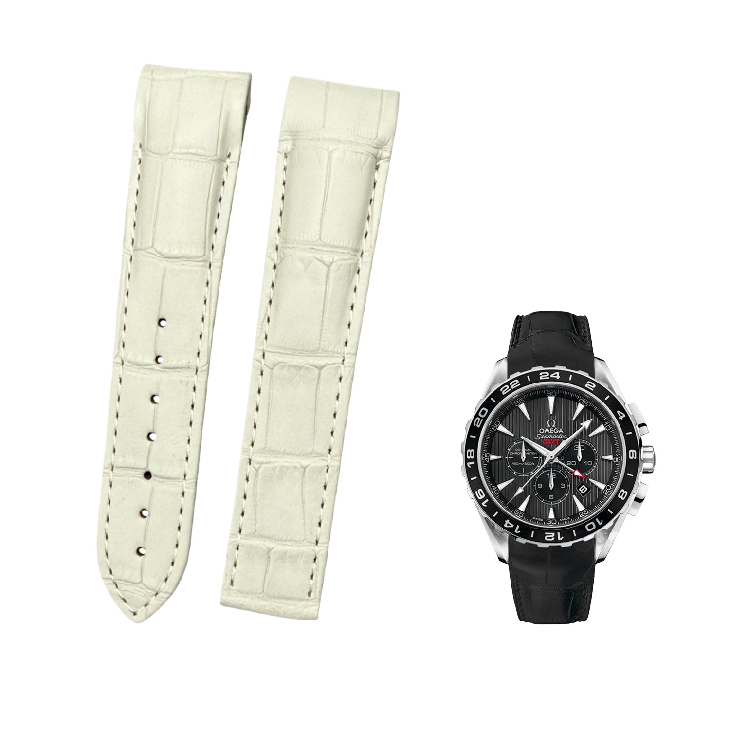 Custom Handmade Light Grey Alligator Leather Watch Strap for OMEGA Seamaster 600 Series (Model 215.32.44.21) with Deployant Clasp