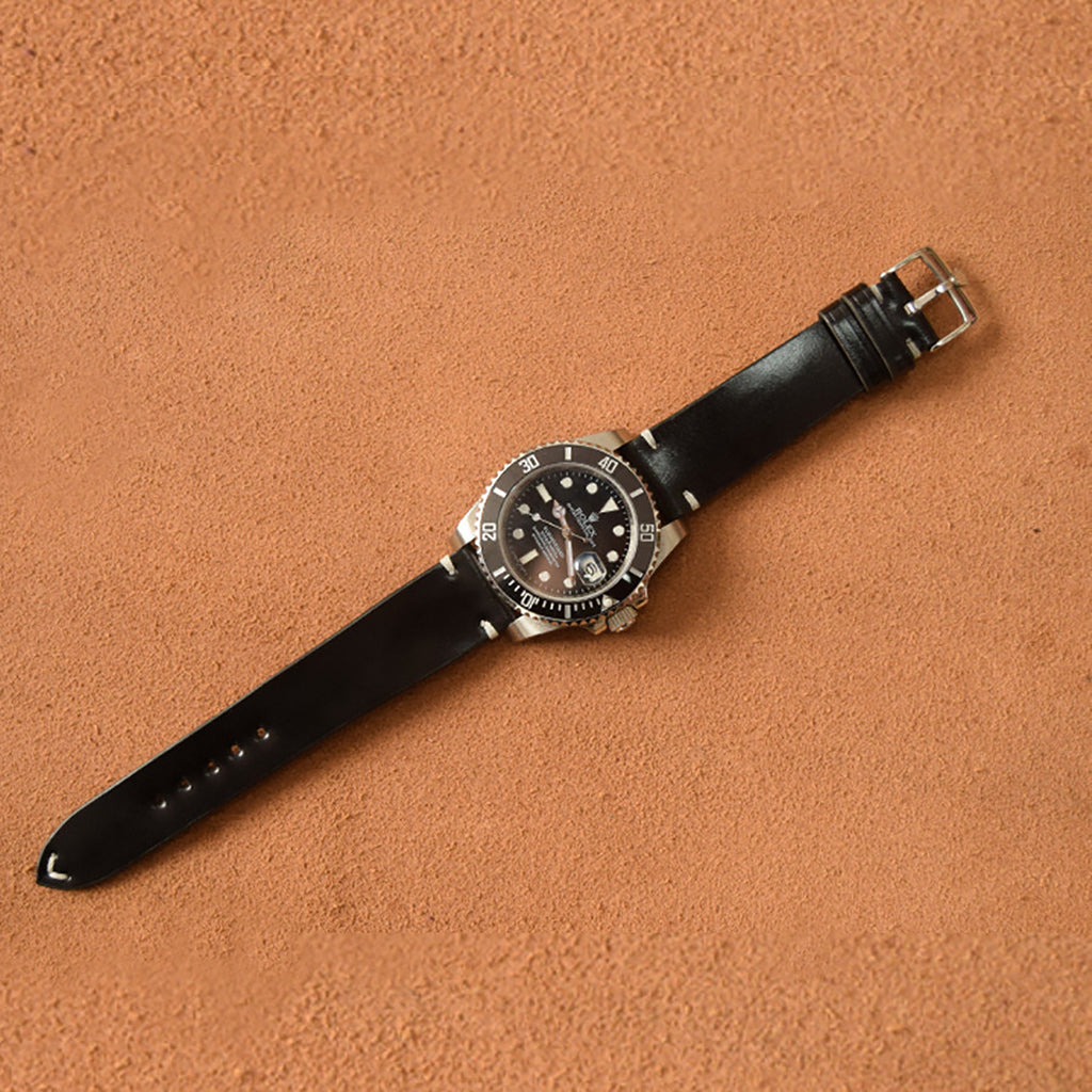New Year Double-Sided Horsehide Leather Watch Strap - Minimalist Design, Retro Style, Handcrafted with Precision