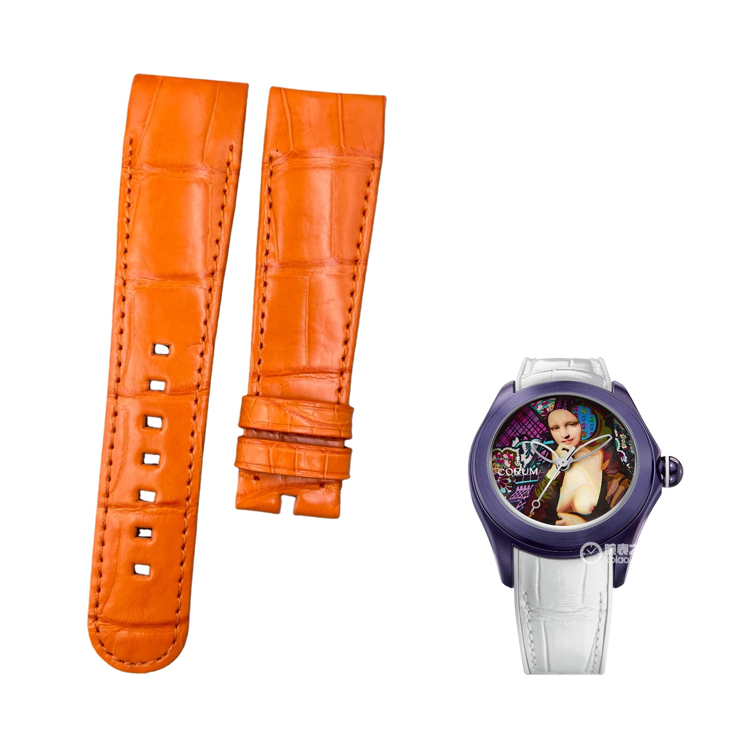 Custom Handmade Orange Alligator Leather Watch Strap with Buckle for Ulysse Nardin Bubble Series
