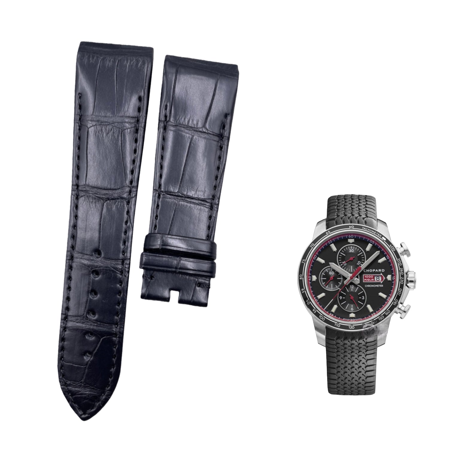 Custom Black ALLIGATOR Watch Strap for Chopard Mille Miglia 168571-3001 Series