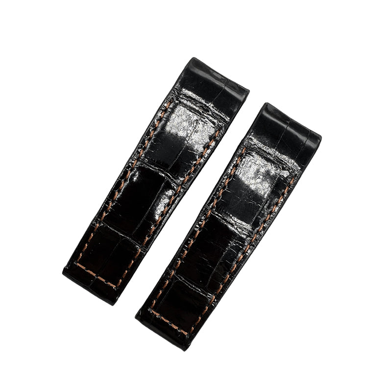 Compatible with Corum Bubble Polished Black Double-Sided ALLIGATOR Strap