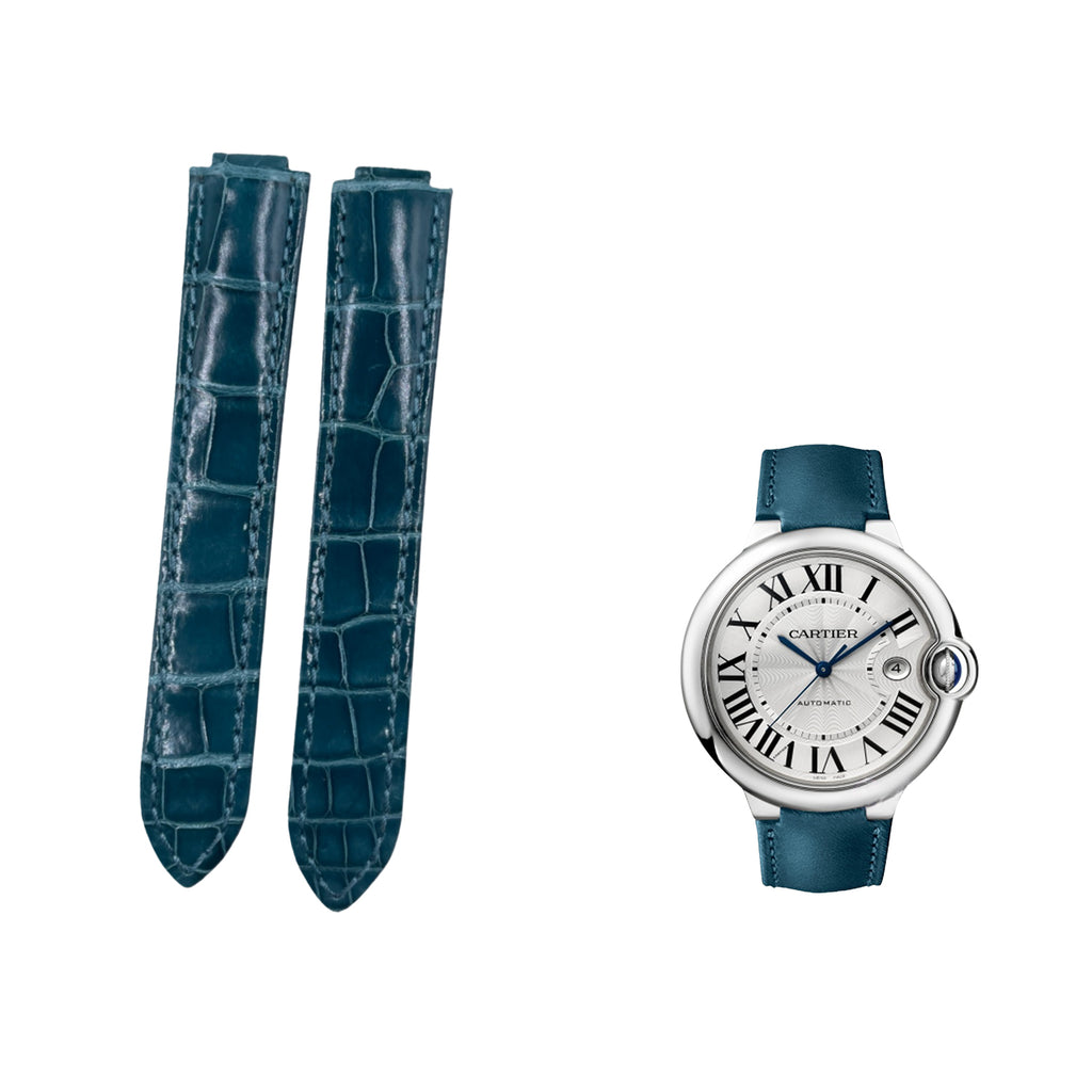 Fits Cartier Ballon Bleu WSBB0038 Blue Double-Sided ALLIGATOR Handmade Custom Genuine Leather Watch Strap