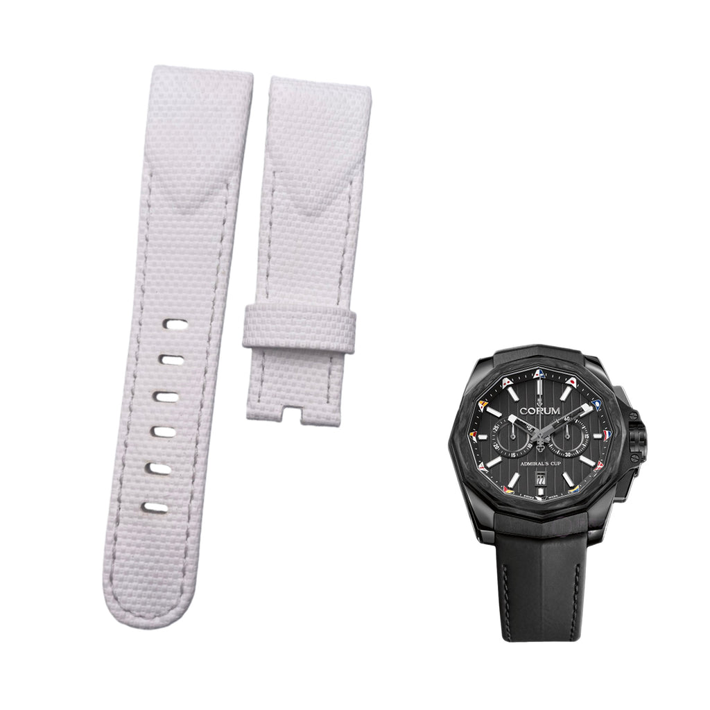 Fits Corum Admiral's Cup Legend 42 Chrono 116.101.36/0F61AN20 White Nylon Fluororubber Handmade Custom Rubber Watch Strap with End Grain