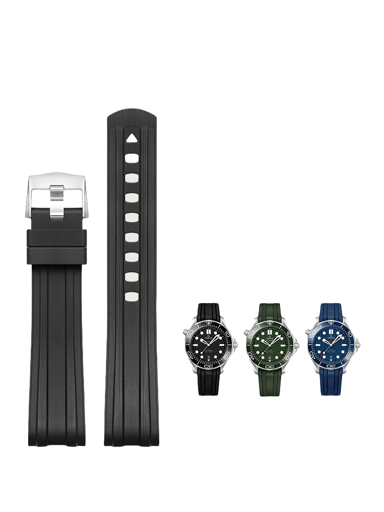 Fluorine Rubber Watch Strap for Omega Seamaster 300, Diver Strap, Fits 007 Black Sniper