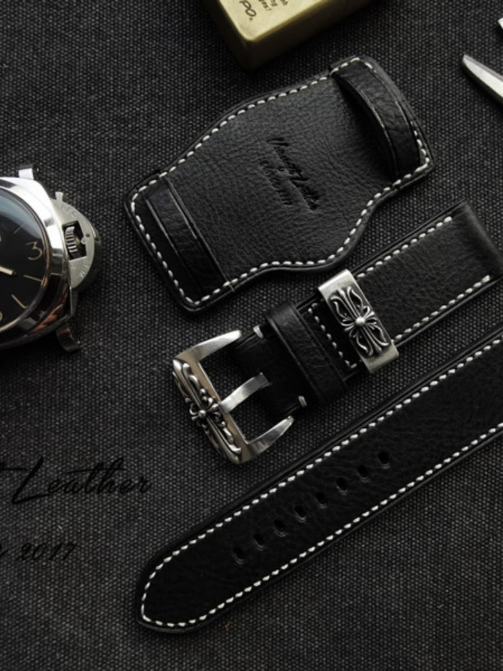 Handmade Custom Watch Strap - Italian Cowhide, Hypoallergenic Lining, Black Original Pin Buckle
