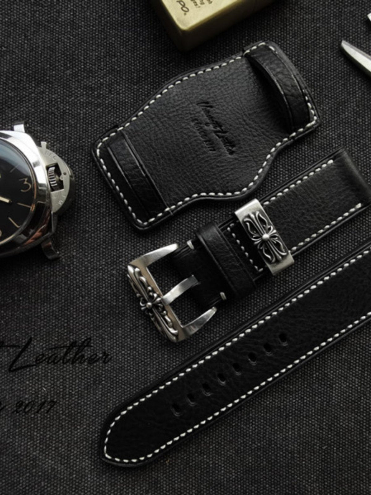 Handmade Custom Watch Strap - Italian Cowhide, Hypoallergenic Lining, Black Original Pin Buckle