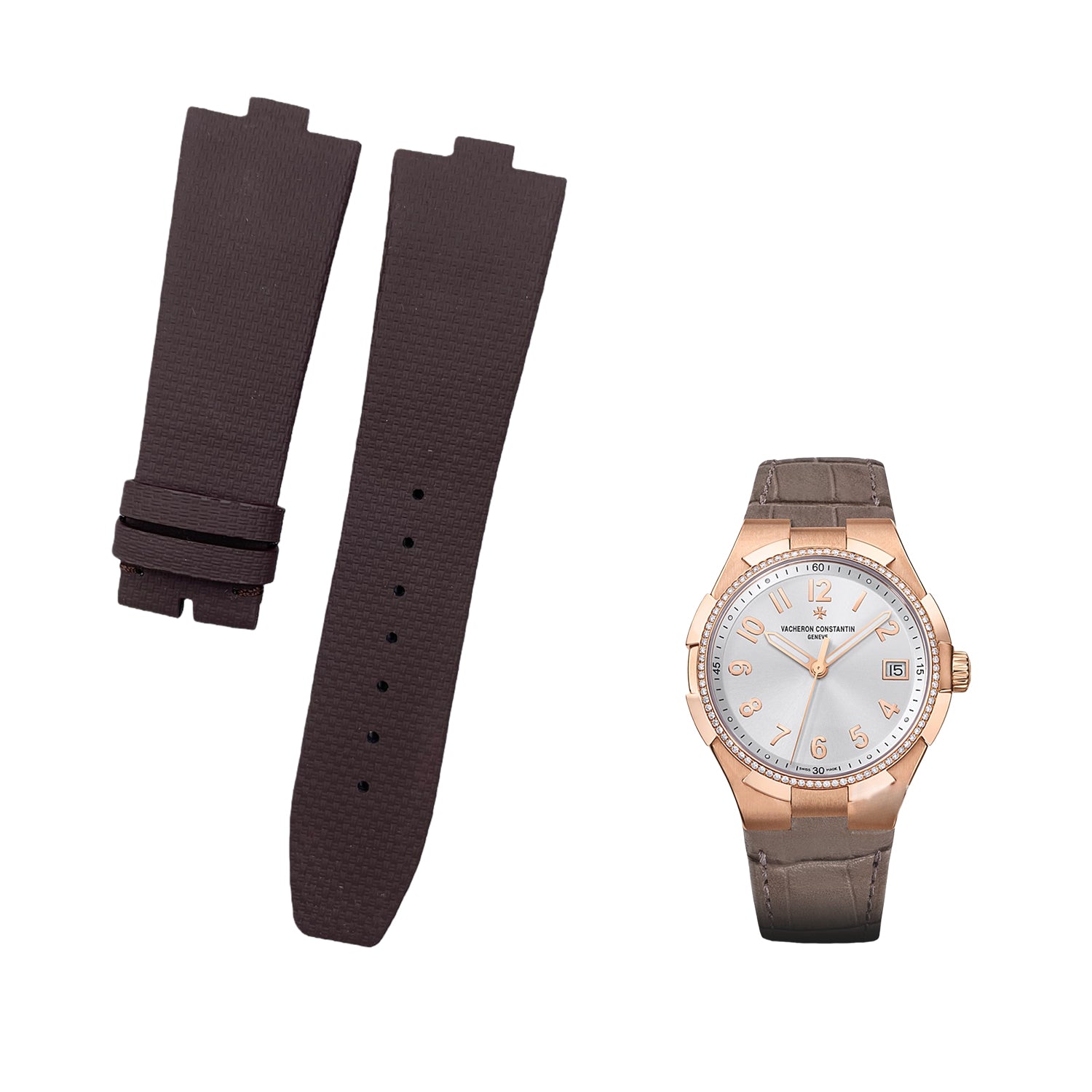 Fits Vacheron Constantin Overseas Men's 49150 Brown Nylon Texture Fluororubber Handmade Custom Watch Strap