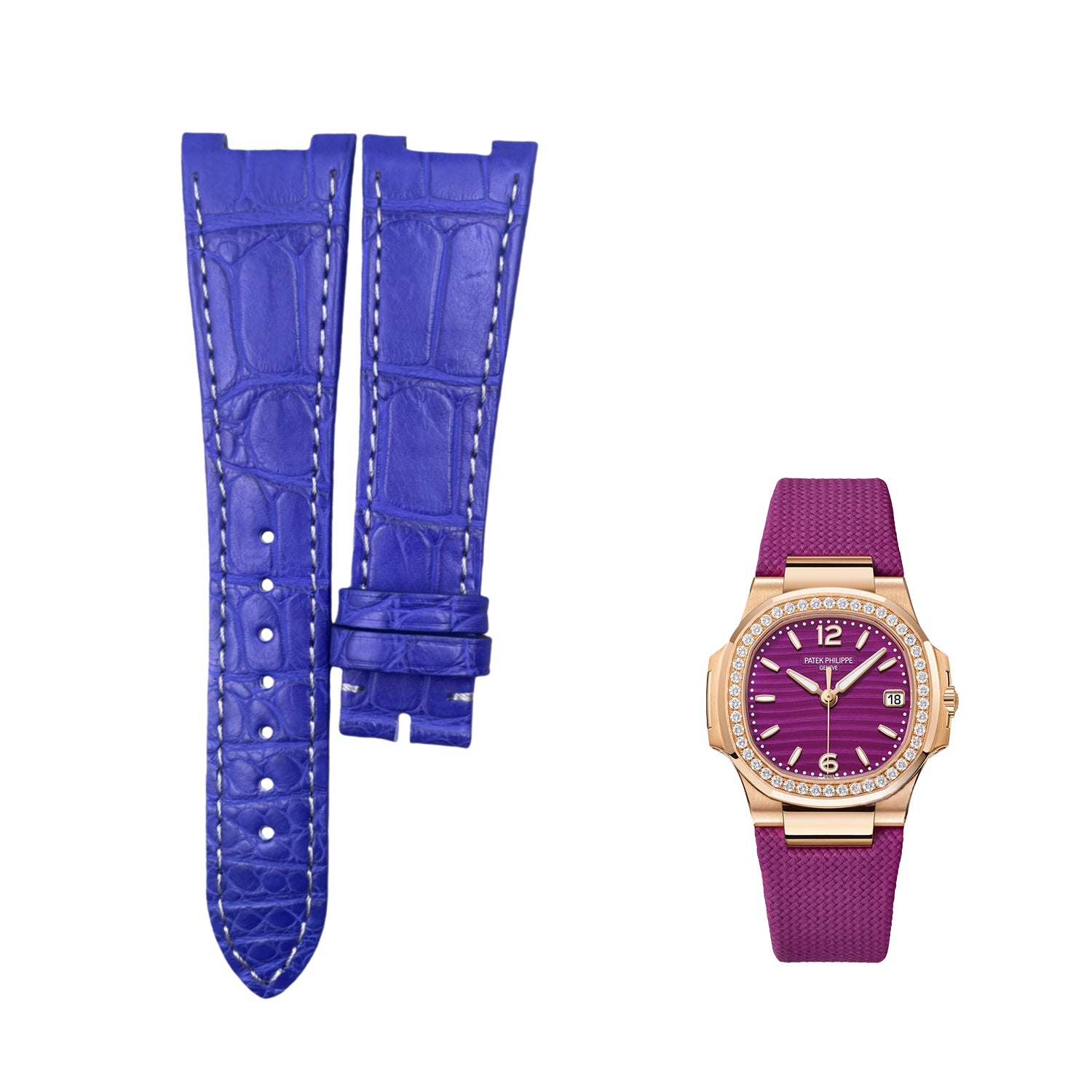 Custom Handcrafted VIOLET ALLIGATOR Leather Strap for Patek Philippe Sports Elegance Collection 5711/5712