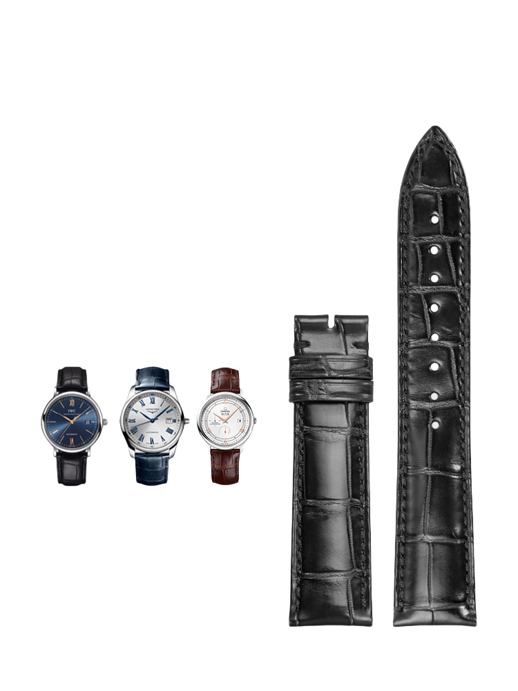 Double-sided crocodile leather watch strap, suitable for Omega, Jaeger-LeCoultre, IWC, Blancpain, Montblanc, Longines. Genuine leather, for men and women.