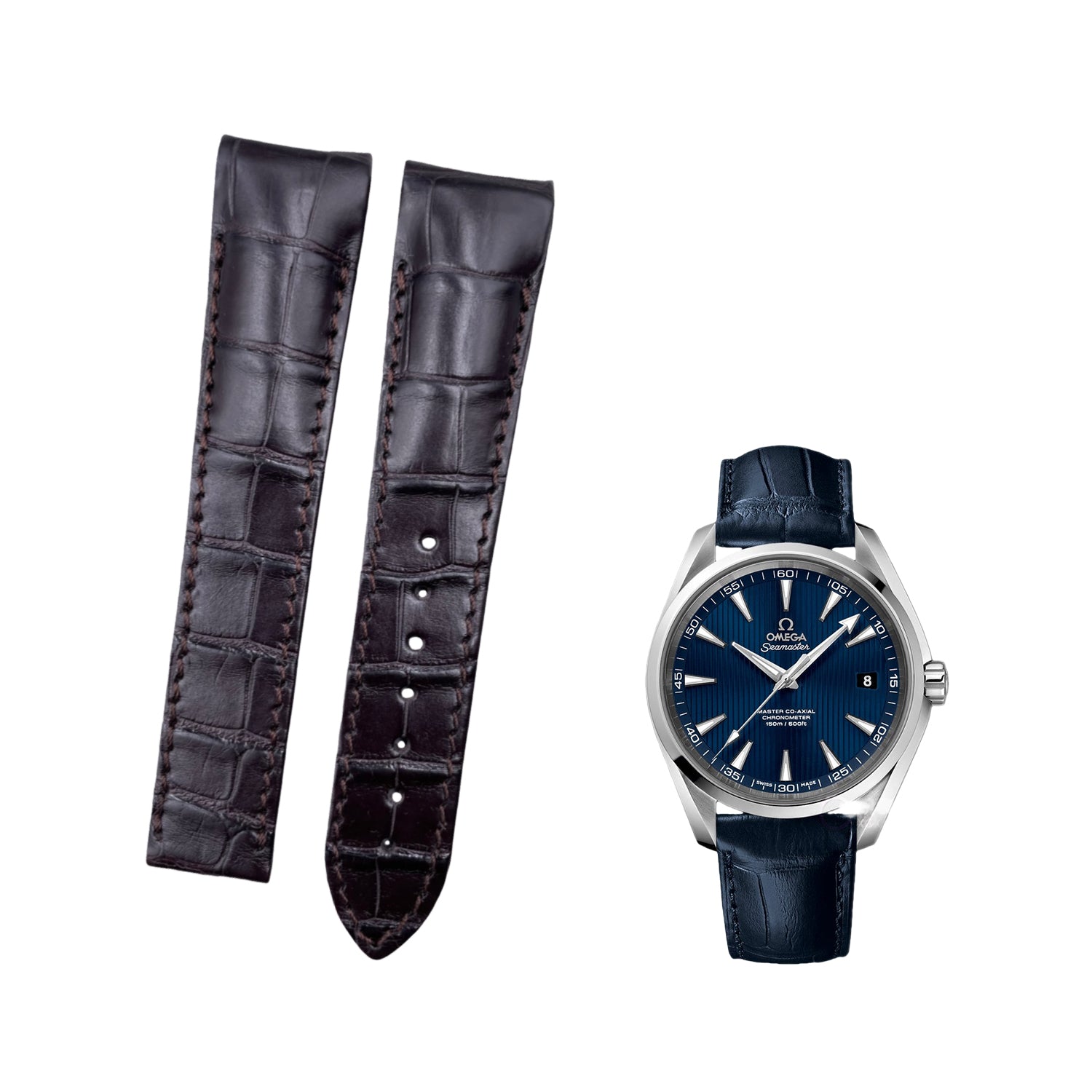 Custom Handmade Brown & Deep Green Alligator Leather Watch Strap for OMEGA Seamaster 300 & Seamaster 150