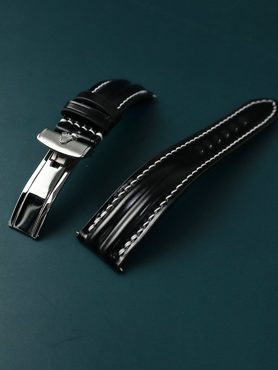 Horween Chromexcel Leather Watch Strap - Compatible with Rolex Yacht-Master, Submariner (Black/Green), Explorer, and Rainbow Daytona
