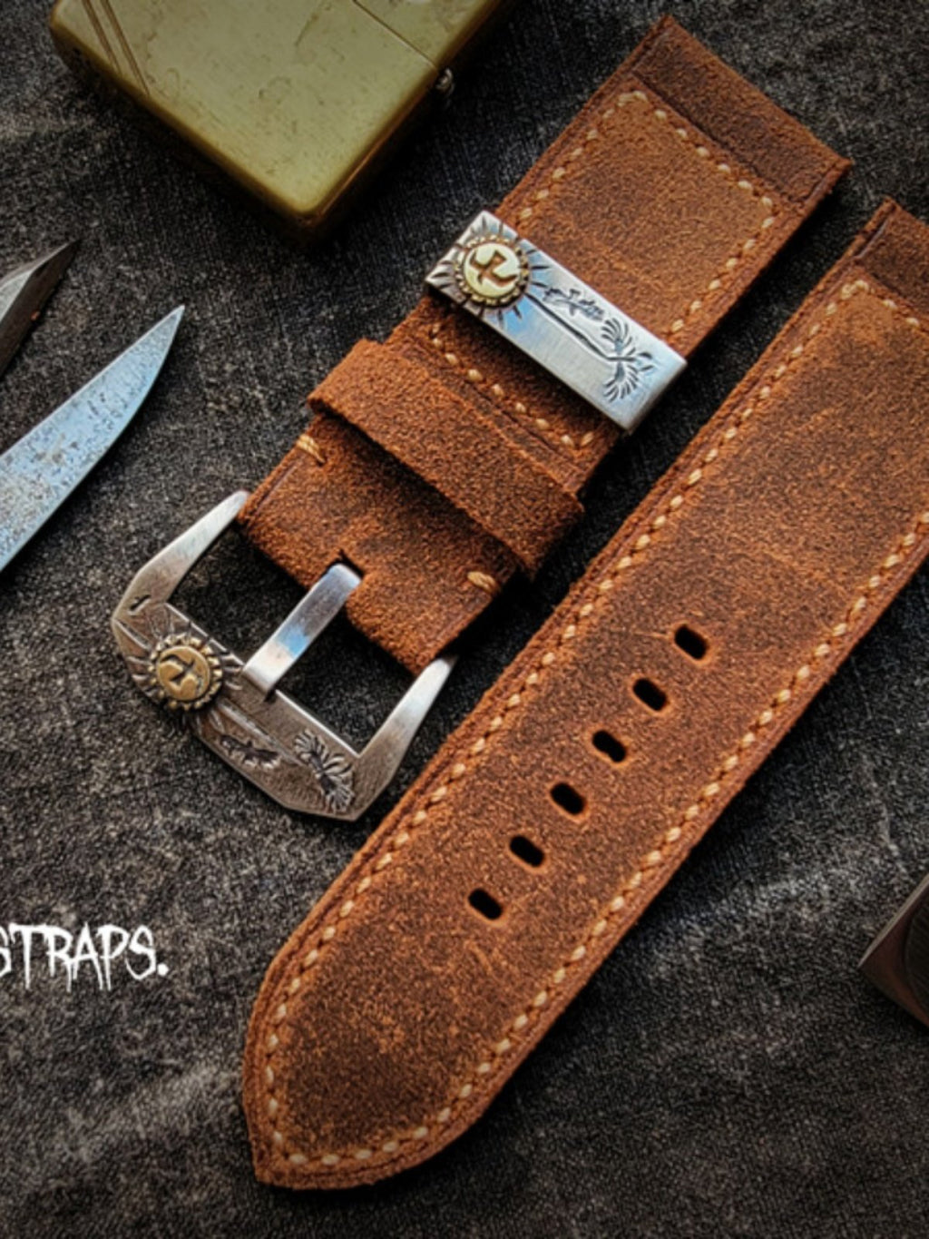Handmade Watch Strap Customization - British Vintage Cowhide, Oil-Waxed Thickened, American-Style Reverse Suede Pin-Buckle