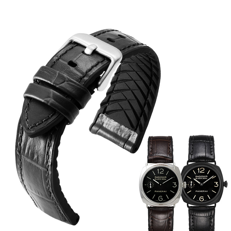 Rubber & Genuine Leather Watch Strap for Men, Sweat-resistant Sport Watch Band, Fits Longines, Tissot, IWC, Jaeger-LeCoultre, Mido Watches.