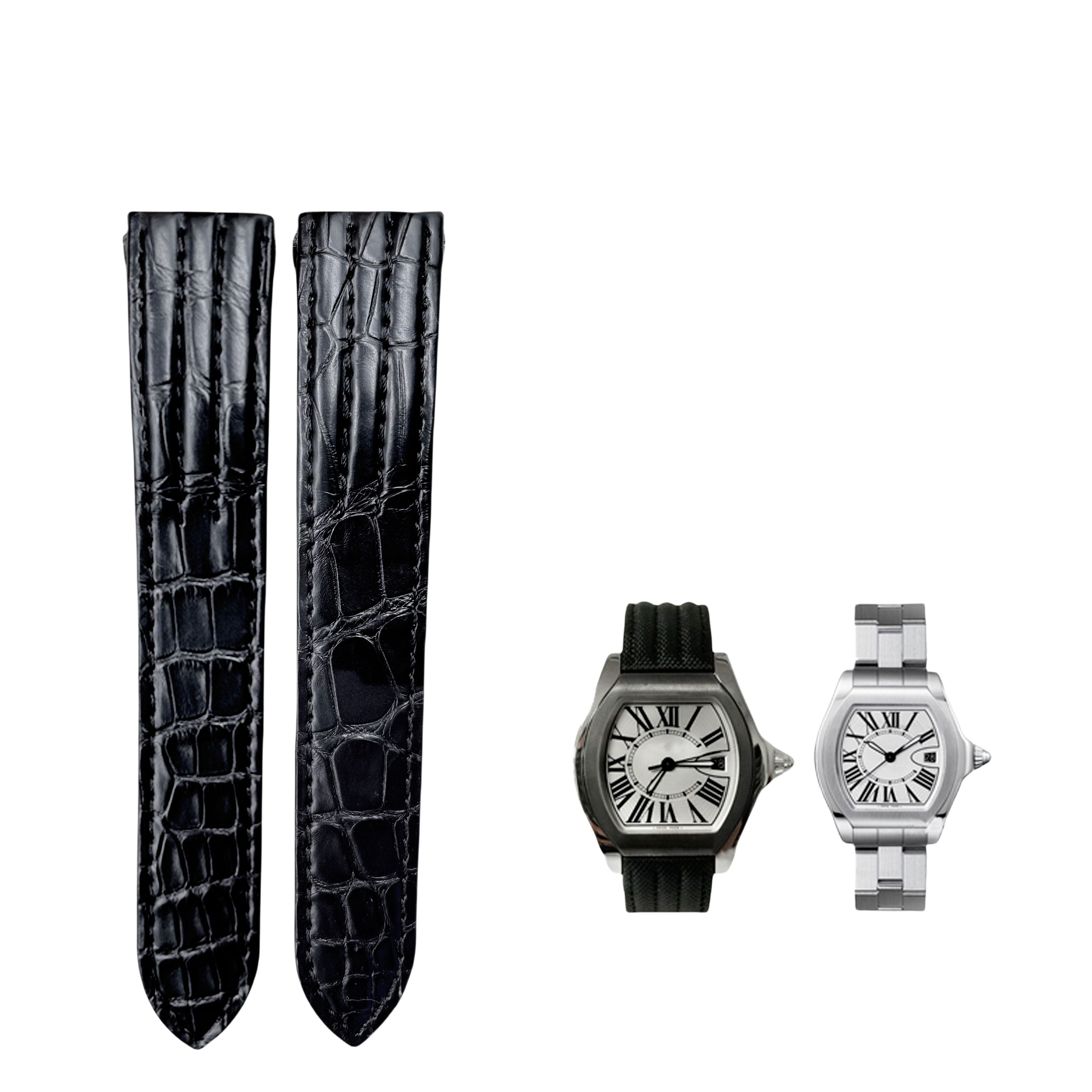 Fits Cartier Roadster W62025V3 W6206018 Quick Release Genuine Leather & Alligator Watch Strap, For Men & Women