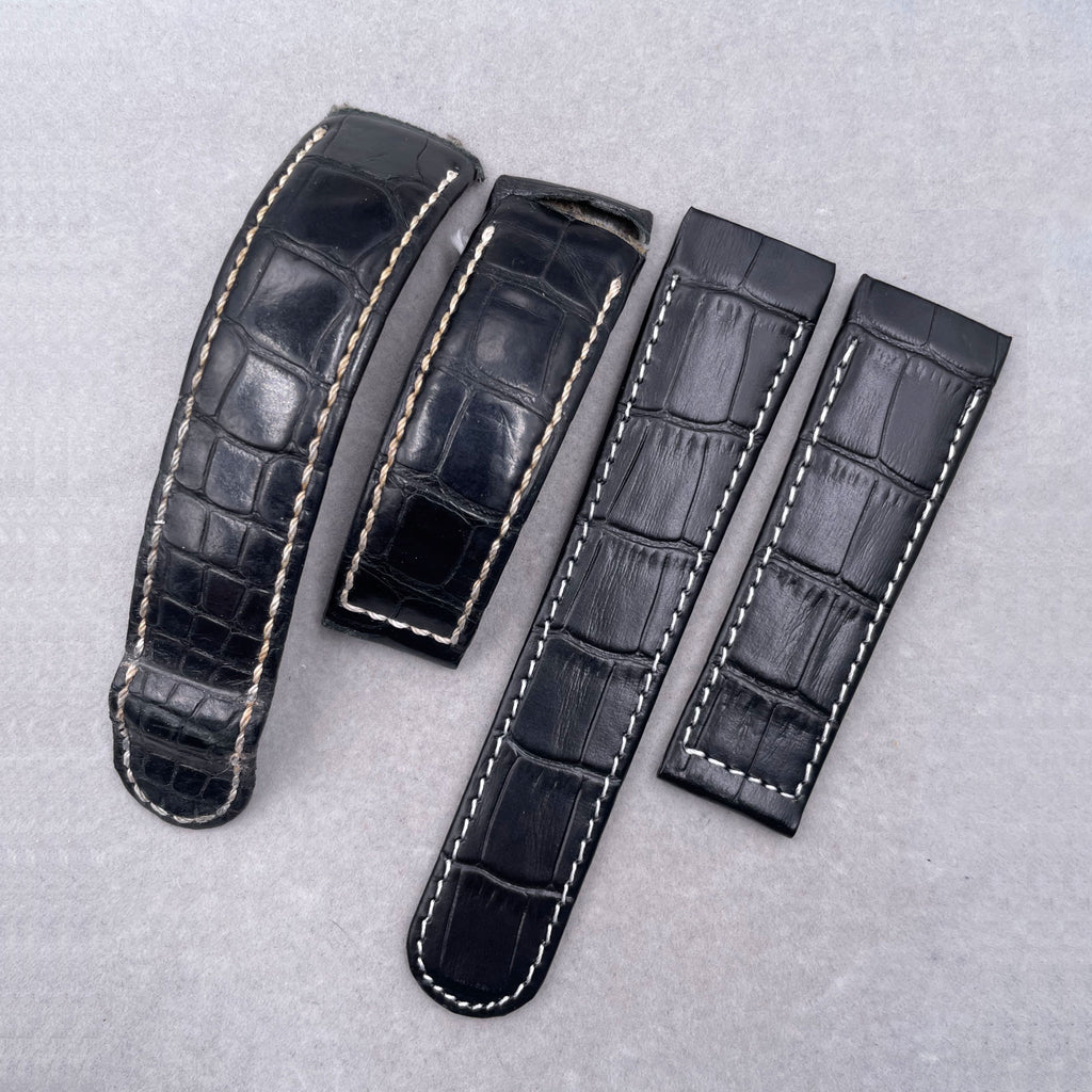 Genuine Alligator Leather & Calfskin Watch Strap for Ebel 22mm, Replacement Watch Band