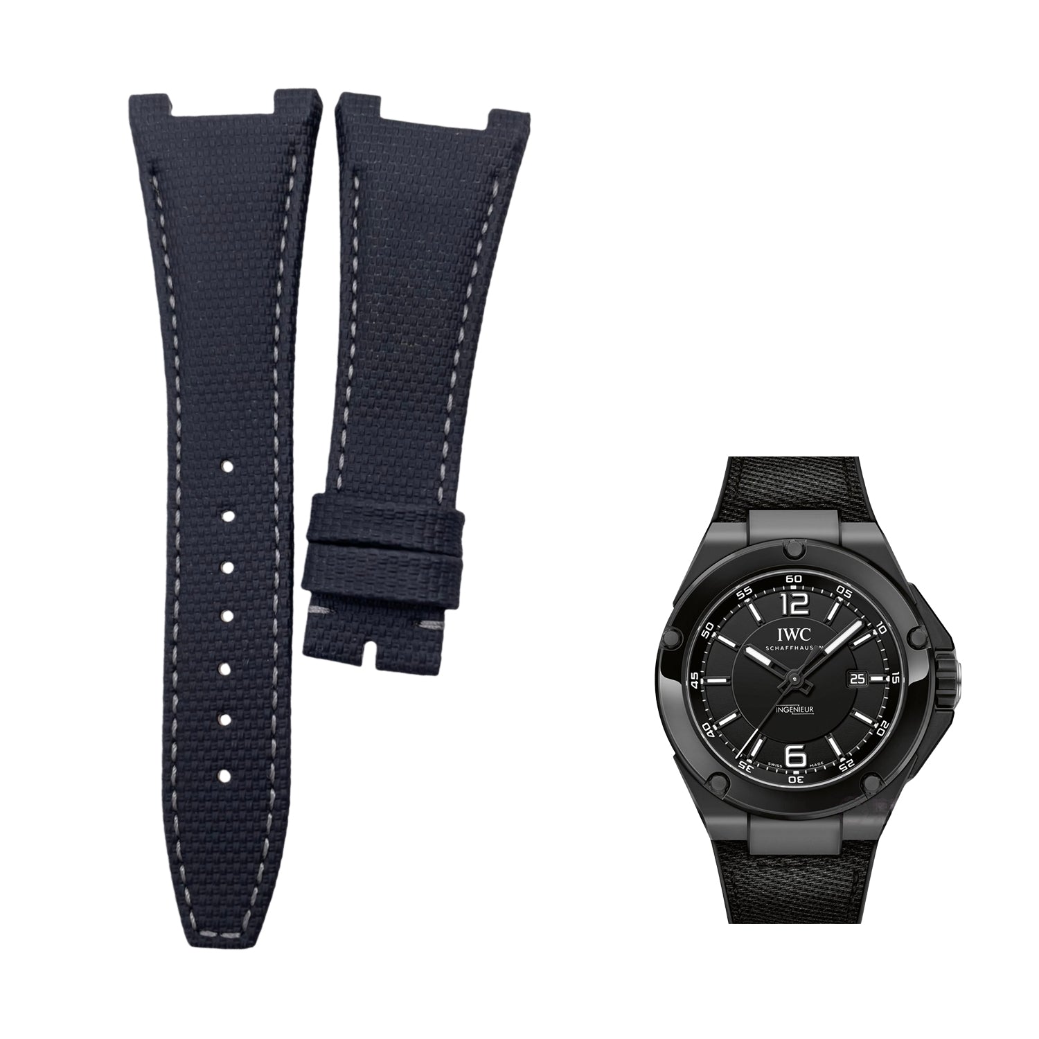 Compatible with IWC Engineer IW379201 Black Nylon Pattern Fluororubber Strap