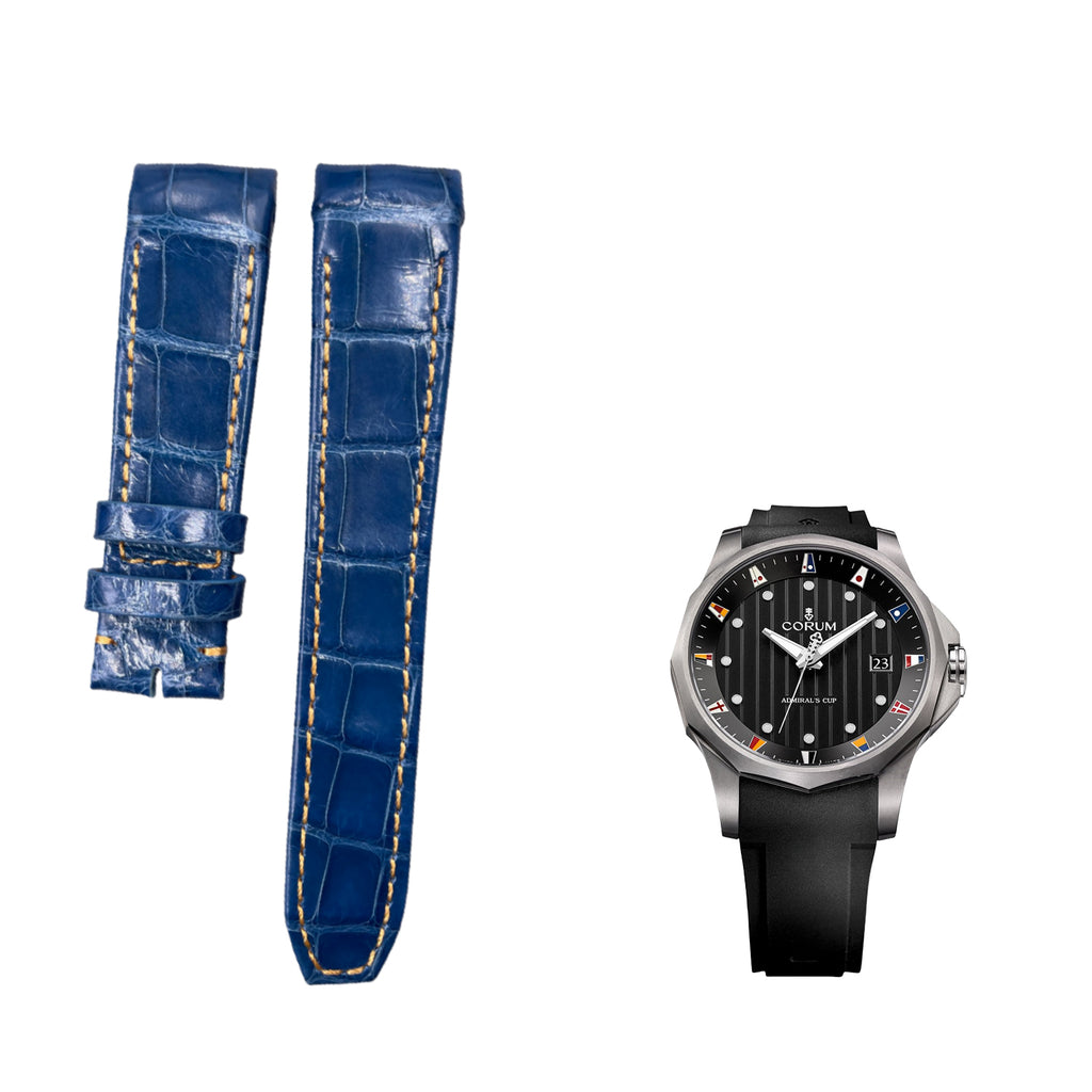 Fits Corum Bubble Legend 47 403.100.04/F371AN10 Blue Light Blue ALLIGATOR Handmade Custom Genuine Leather Double-Sided ALLIGATOR Watch Strap