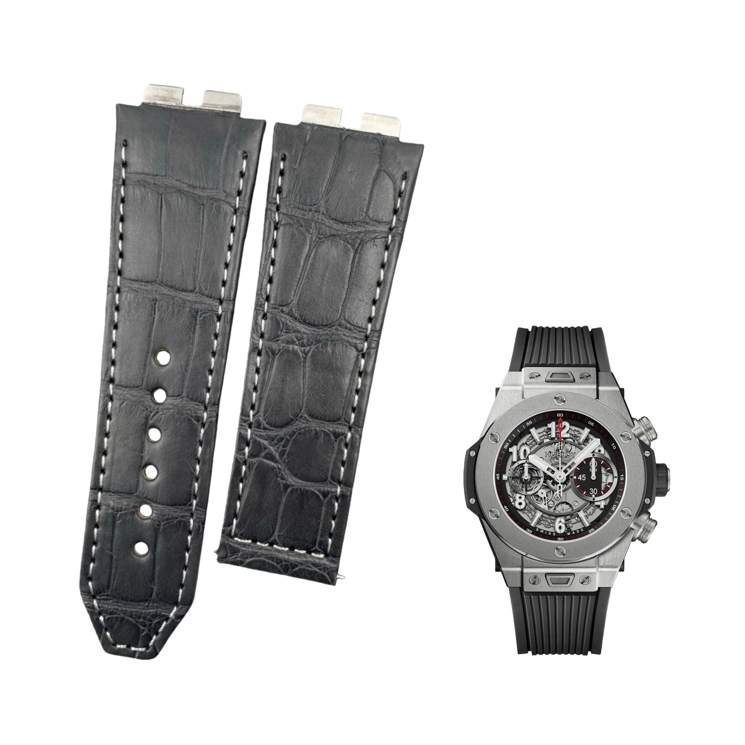 Compatible with Hublot Big Bang 411 Double-sided ALLIGATOR Strap Handmade Custom Genuine Leather Strap